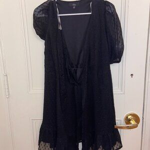 Lulus Sweetly Styled Black Swiss Dot Ruffled Puff Sleeve Wrap Dress